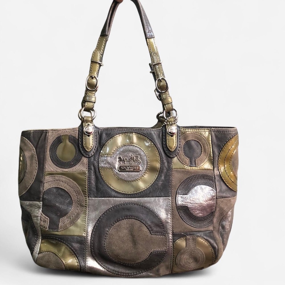 Coach 15748 Patchwork Suede Leather Soho Hand Bag Shoulder Purse MIA Inlaid C